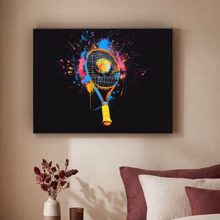 Graffiti - Sport - Tennis - Raket - Bal Textielframe zwart klein -sfeer1