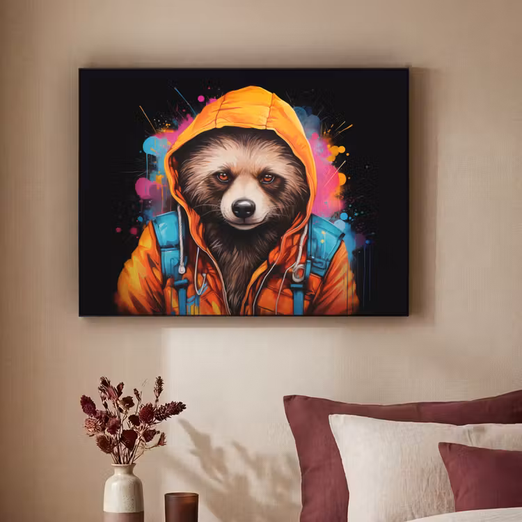 Graffiti - Wasbeer - Jas - Zwart Textielframe - compleet frame klein -sfeer1