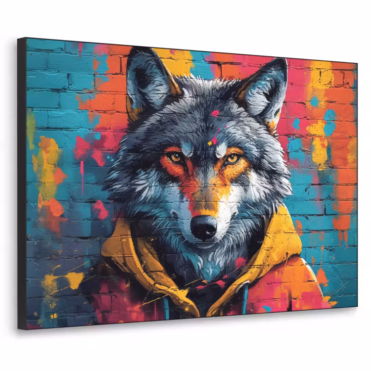 Graffiti - Wolf - Street art - Blauw Textielframe zwart klein -3d