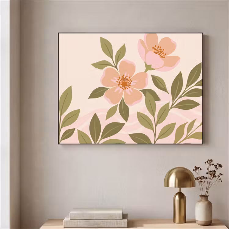 Grafisch - Bloemen - Roze Textielframe zwart klein -sfeer2