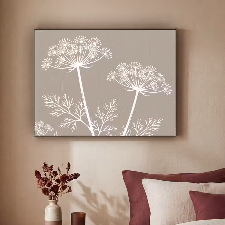 Grafisch - Fluitenkruid - Taupe Textielframe zwart klein -sfeer1