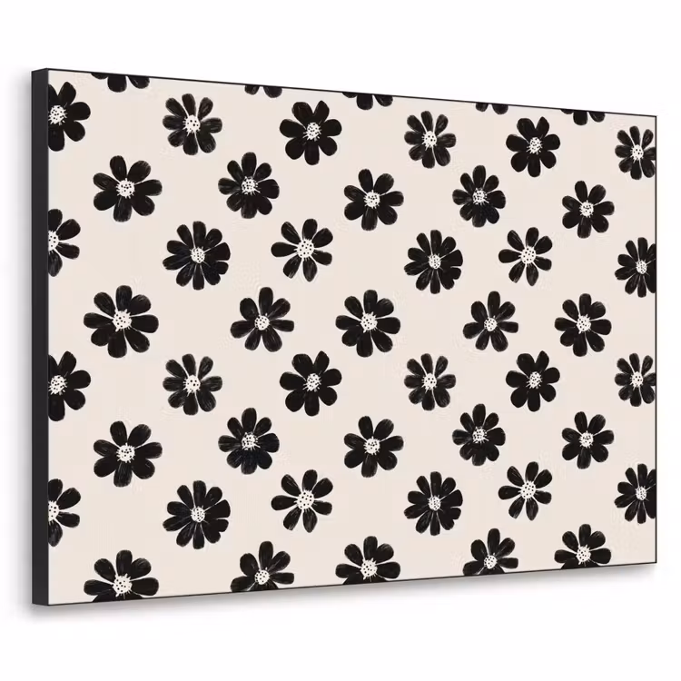 Grafisch - Madeliefjes - Zwart - Beige Textielframe zwart klein 947 -3d