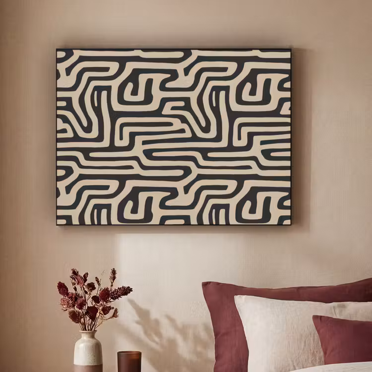 Grafisch - Lijnen - Zwart Textielframe zwart klein 947 -sfeer1