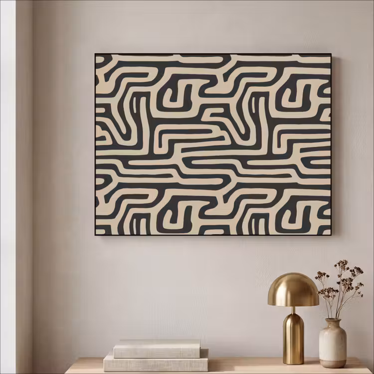 Grafisch - Lijnen - Zwart Textielframe zwart klein 947 -sfeer2
