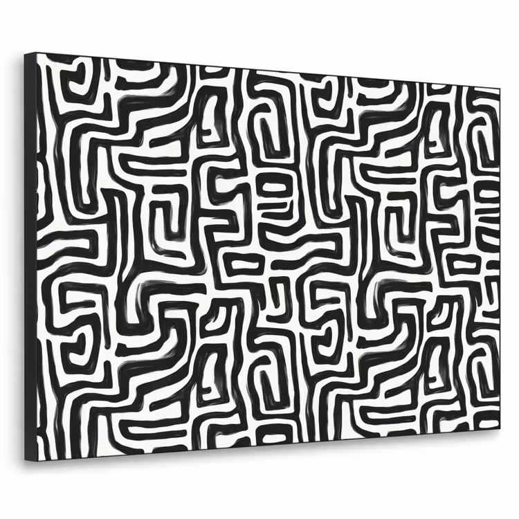Grafisch - Lijnen - Zwart - Wit Textielframe zwart klein 947 -3d