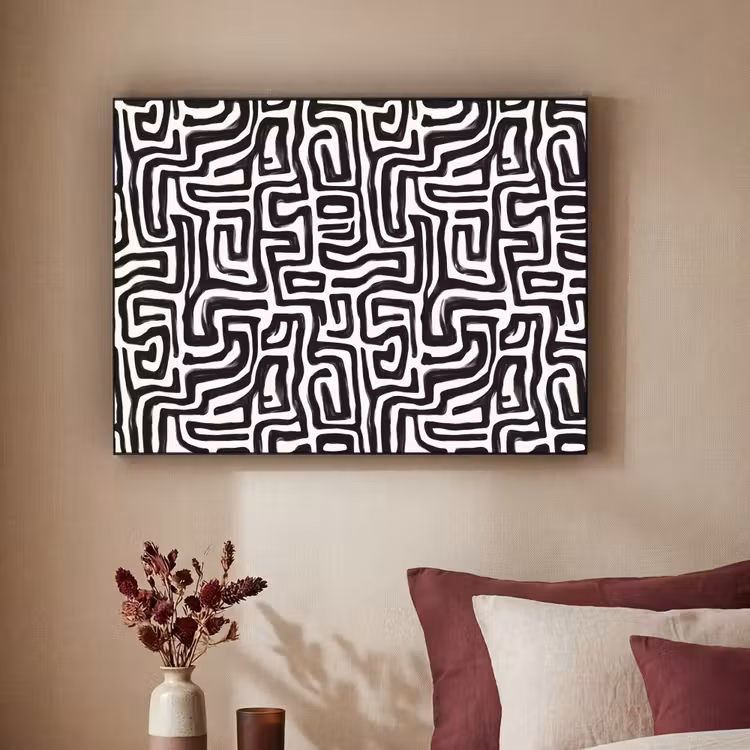 Grafisch - Lijnen - Zwart - Wit Textielframe zwart klein 947 -sfeer1