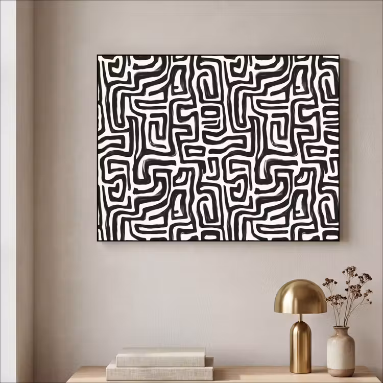 Grafisch - Lijnen - Zwart - Wit Textielframe zwart klein 947 -sfeer2