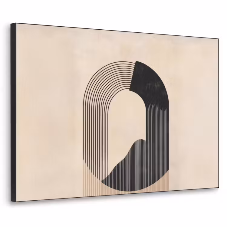 Grafisch gebogen motief - Beige Textielframe zwart klein -3d
