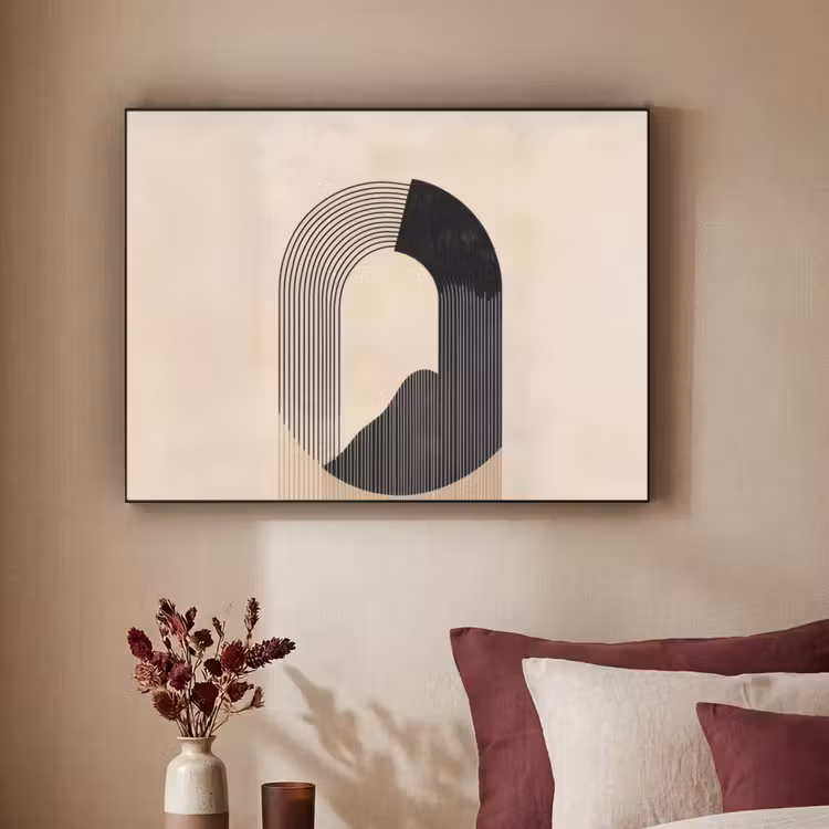 Grafisch gebogen motief - Beige Textielframe - compleet frame klein -sfeer1