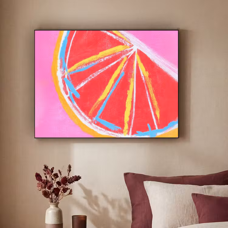Grapefruit - Geschilderd - Roze - Strepen Textielframe - compleet frame klein -sfeer1