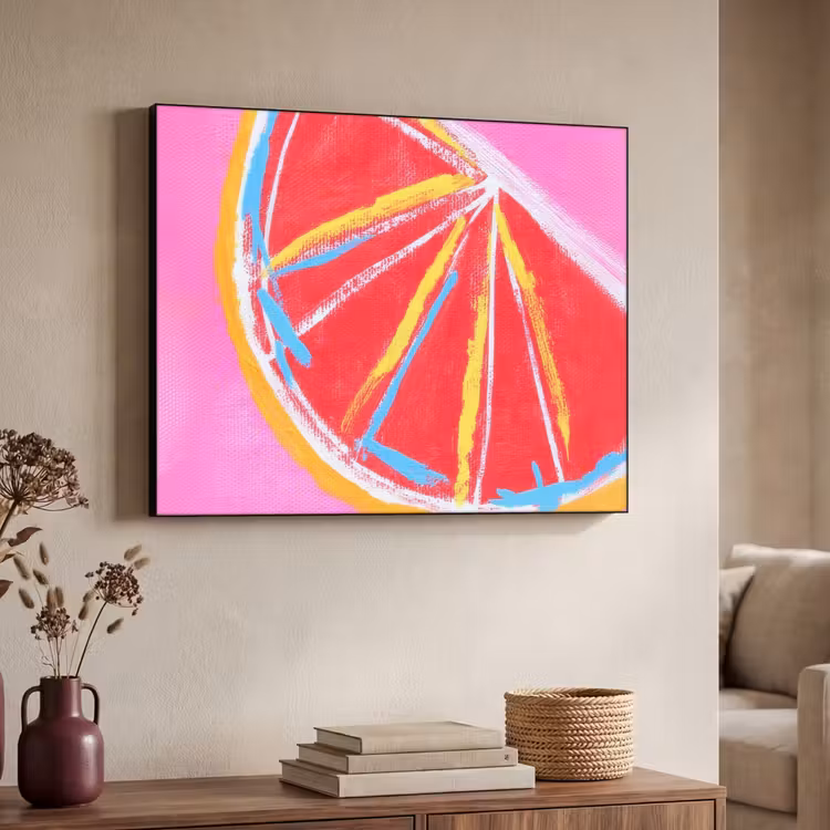 Grapefruit - Geschilderd - Roze - Strepen Textielframe - compleet frame klein -sfeer3