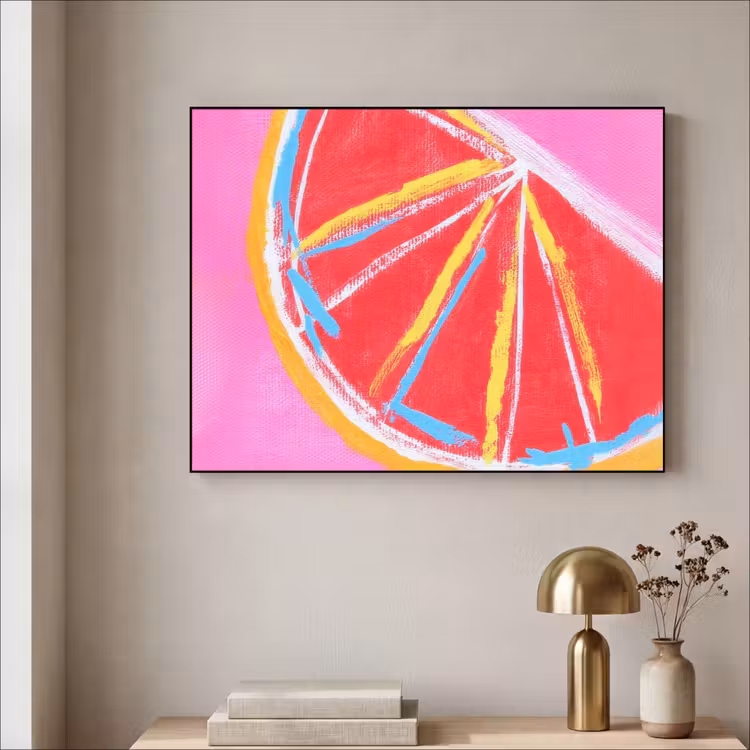 Grapefruit - Geschilderd - Roze - Strepen Textielframe zwart klein -sfeer2