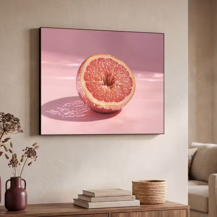 Grapefruit - Roze - Disco - Shiny Textielframe zwart klein -sfeer3