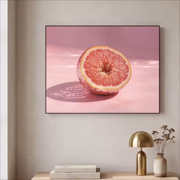 Grapefruit - Roze - Disco - Shiny Textielframe zwart klein -sfeer2