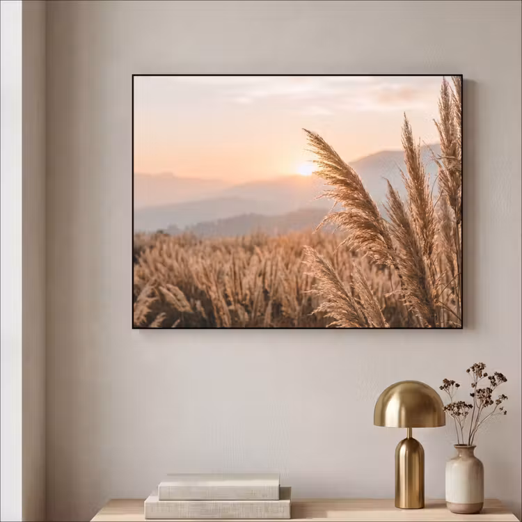Gras - Veld - Zon - Natuur Textielframe zwart klein -sfeer2