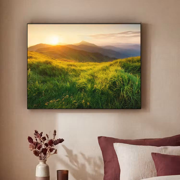 Gras - Heuvels - Zon - Natuur - Landschap Textielframe zwart klein -sfeer1