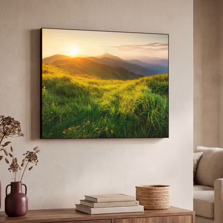Gras - Heuvels - Zon - Natuur - Landschap Textielframe zwart klein -sfeer3