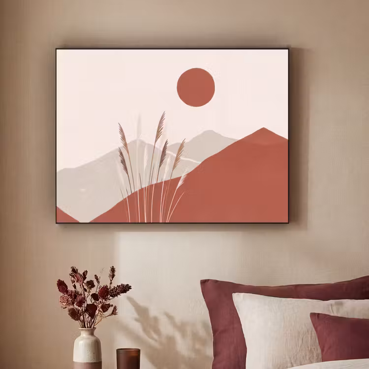 Gras - Landschap - Natuur - Abstract - Beige Textielframe zwart klein -sfeer1