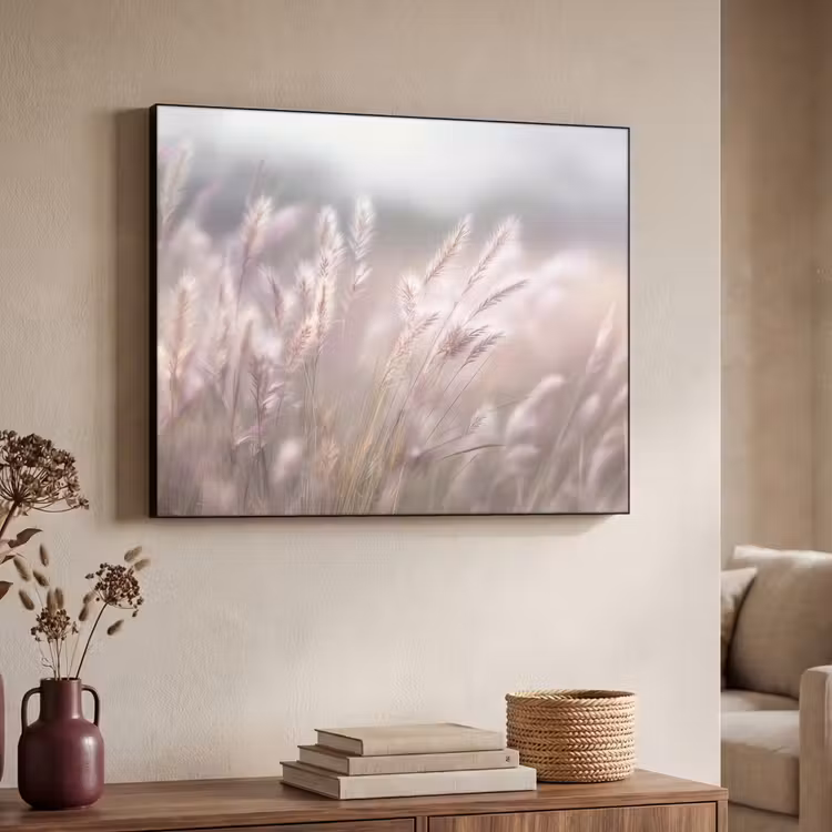 Graspluimen - Wind - Beige - Mistig Textielframe - compleet frame klein -sfeer3