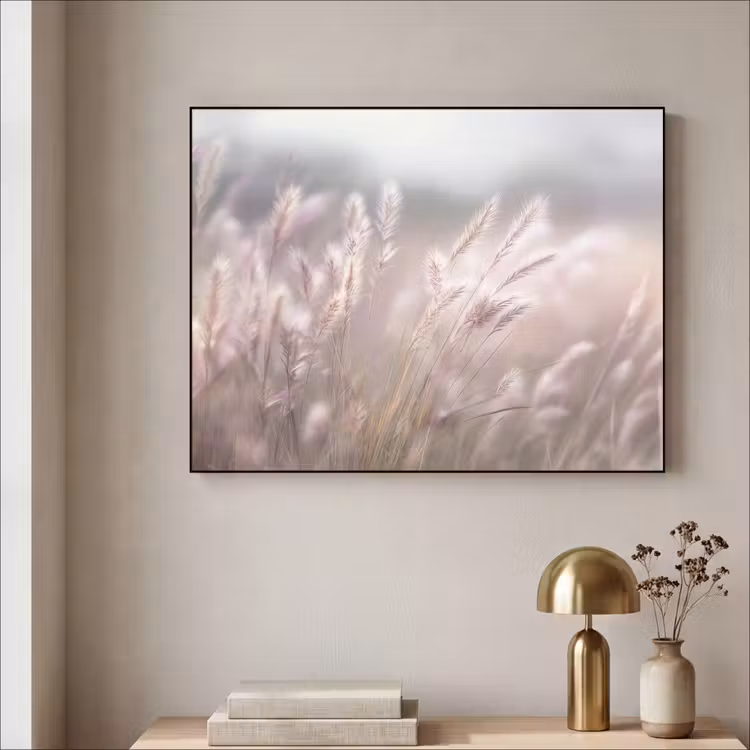 Graspluimen - Wind - Beige - Mistig Textielframe zwart klein -sfeer2