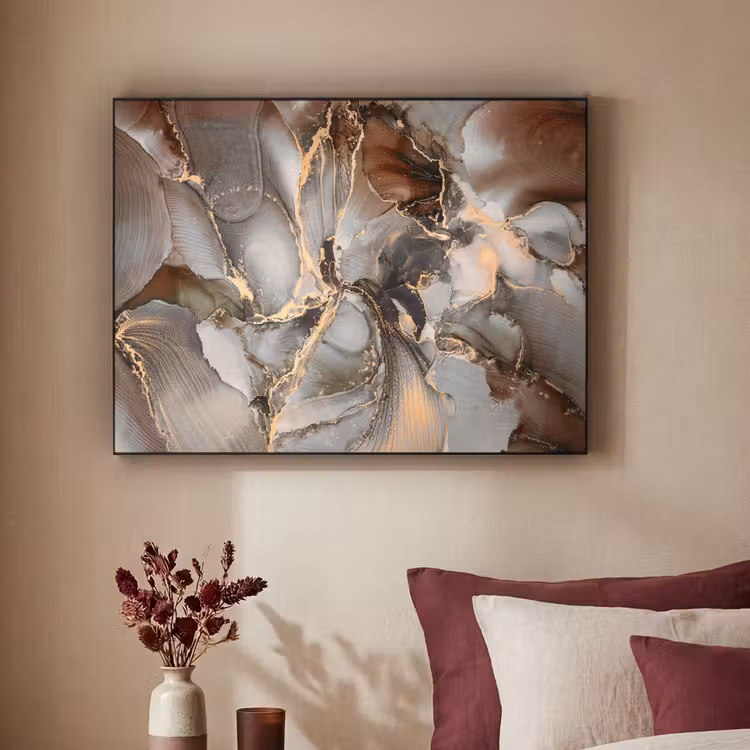 Grijs - Goud - Marmer - Marmerlook Textielframe zwart klein -sfeer1
