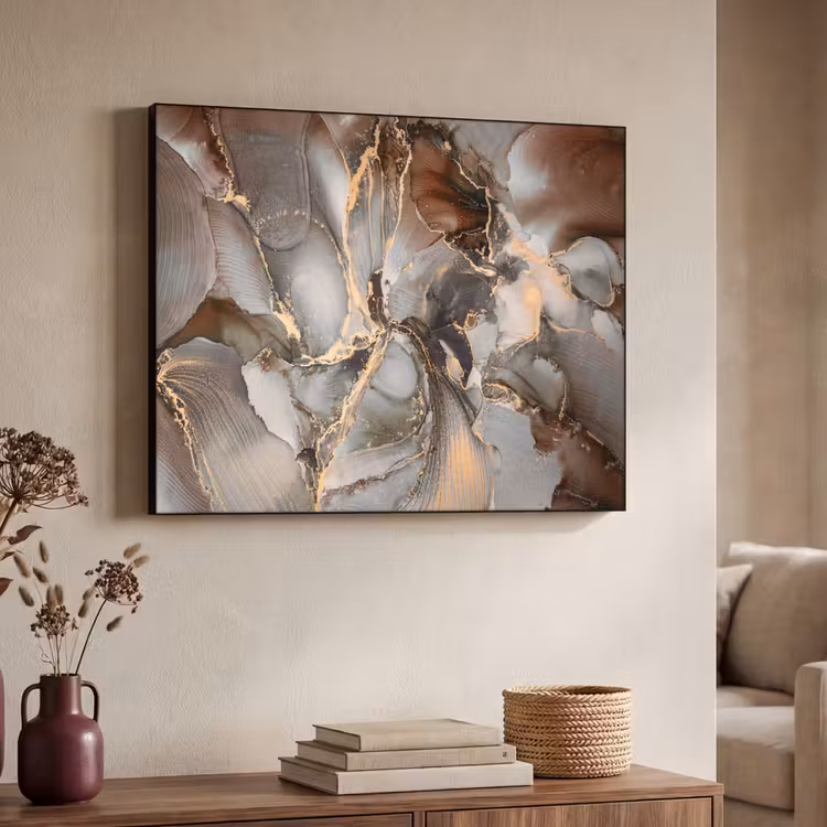 Grijs - Goud - Marmer - Marmerlook Textielframe zwart klein -sfeer3