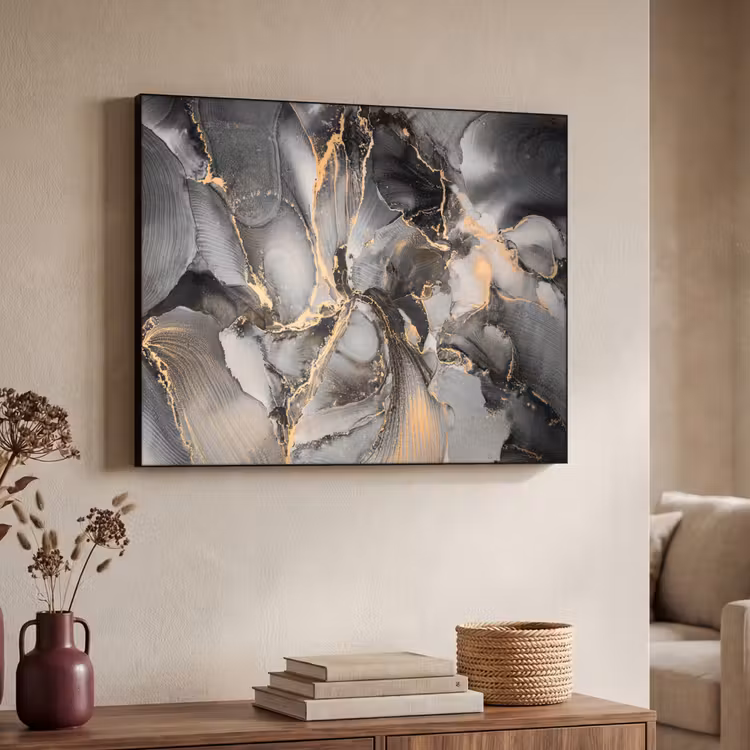 Grijs - Luxe - Goud - Marmer Textielframe zwart klein -sfeer3