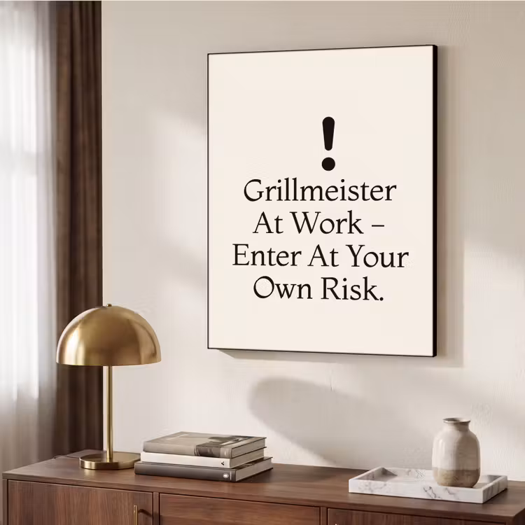Grill - Uitroepteken - Zwart - Tekst Textielframe zwart klein -sfeer3