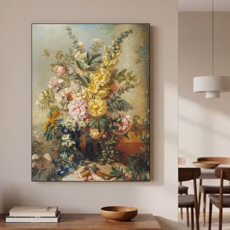 Grote vaas met bloemen - Josep Mirabent - Oude meesters Textielframe zwart klein -sfeer2