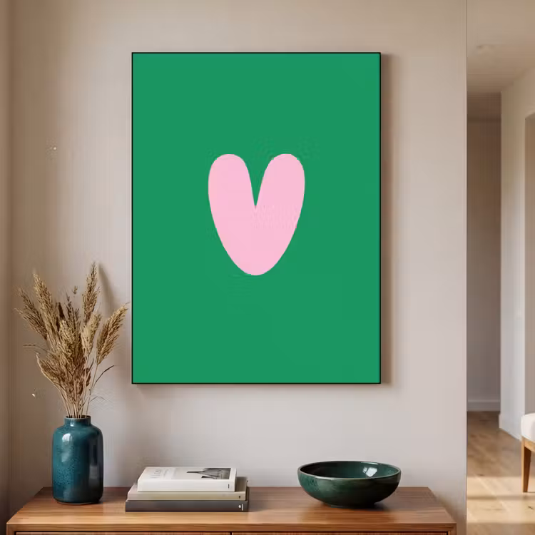 Groen - Hart - Minimalistisch - Valentijn Textielframe zwart klein -sfeer1