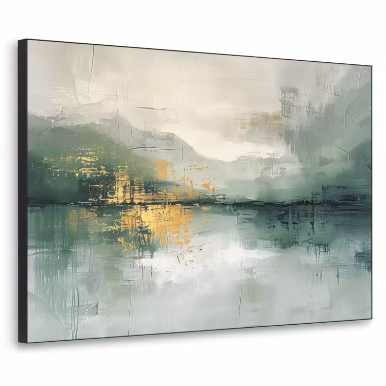 Groen - Modern - Abstract - Goud Textielframe zwart klein -3d