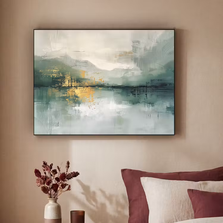 Groen - Modern - Abstract - Goud Textielframe zwart klein -sfeer1