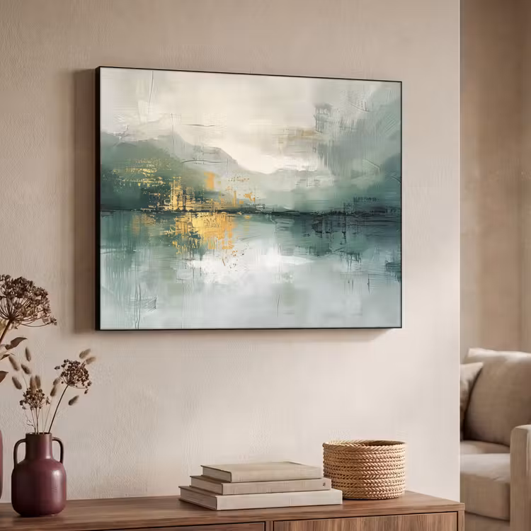 Groen - Modern - Abstract - Goud Textielframe zwart klein -sfeer3