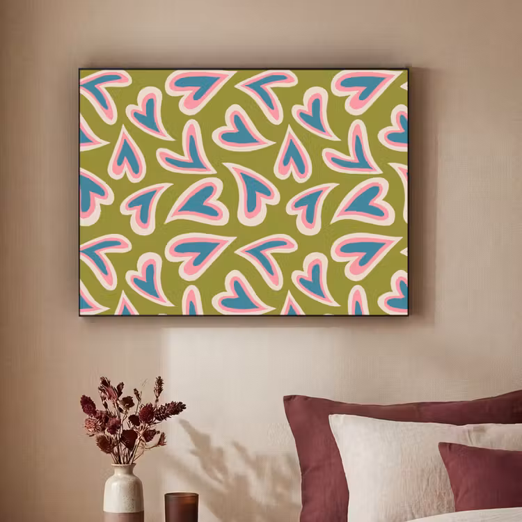 Groen - Retro - Hartjes - Patroon Textielframe - compleet frame klein 947 -sfeer1