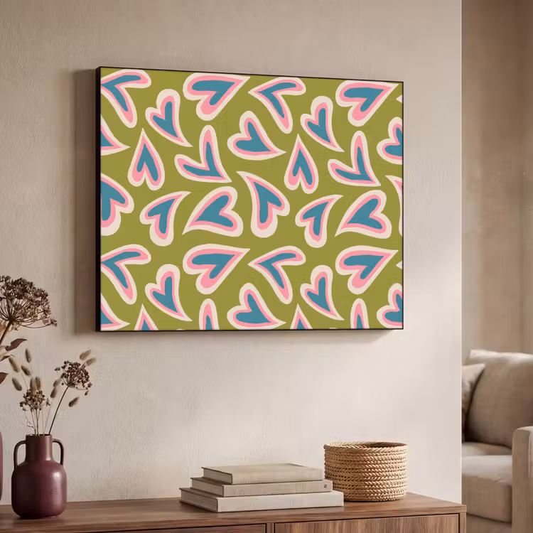 Groen - Retro - Hartjes - Patroon Textielframe - compleet frame klein 947 -sfeer3