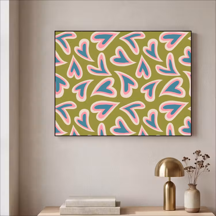 Groen - Retro - Hartjes - Patroon Textielframe zwart klein 947 -sfeer2