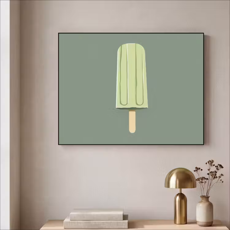 Groen - Waterijsje - Stokje - Illustratie Textielframe - compleet frame klein -sfeer2