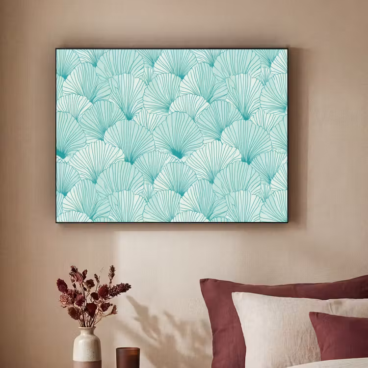 Groen - Wit - Ginko - Getekend - Textuur Textielframe zwart klein 947 -sfeer1