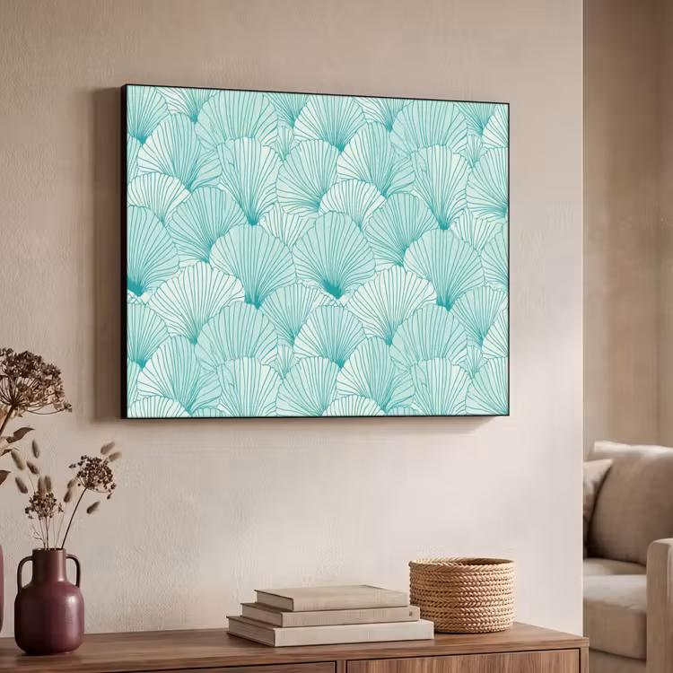Groen - Wit - Ginko - Getekend - Textuur Textielframe zwart klein 947 -sfeer3