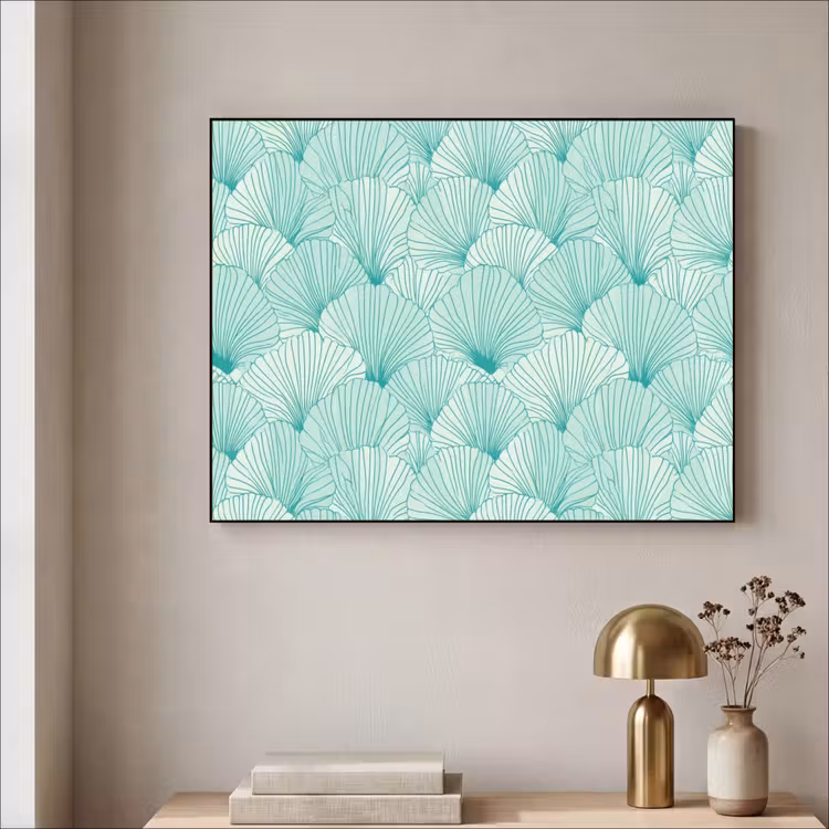 Groen - Wit - Ginko - Getekend - Textuur Textielframe zwart klein 947 -sfeer2