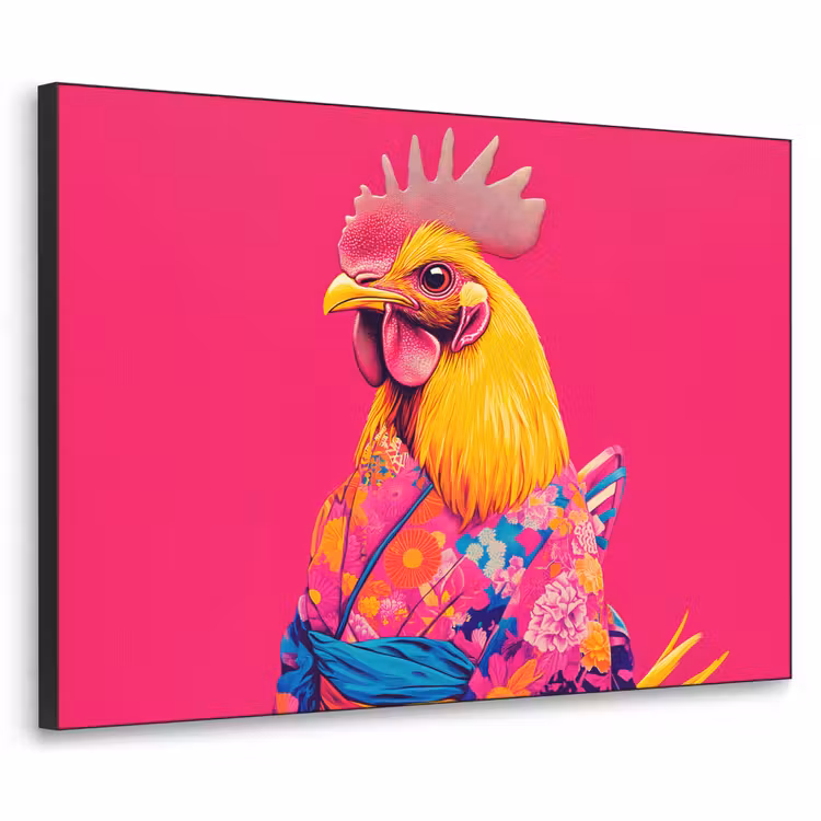 Haan - Kleurrijk - Kimono - Roze Textielframe zwart klein -3d