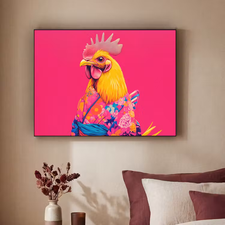Haan - Kleurrijk - Kimono - Roze Textielframe zwart klein -sfeer1