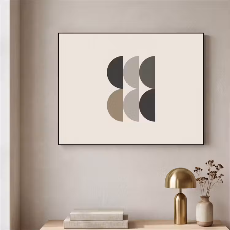 Halve cirkels - Aardetinten - Grafisch Textielframe - compleet frame klein -sfeer2