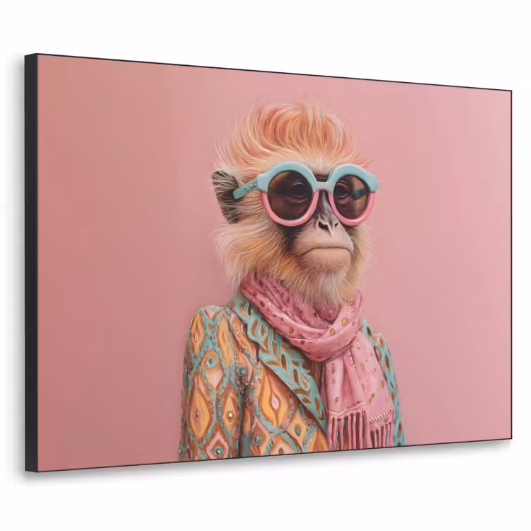 Sjaal - Aap - Zonnebril - Jasje Textielframe zwart klein -3d