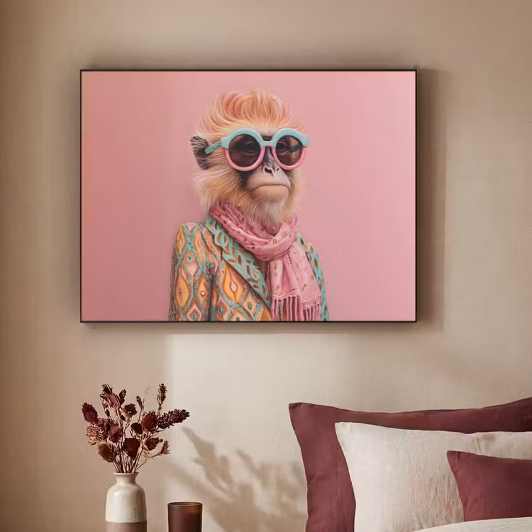 Sjaal - Aap - Zonnebril - Jasje Textielframe zwart klein -sfeer1