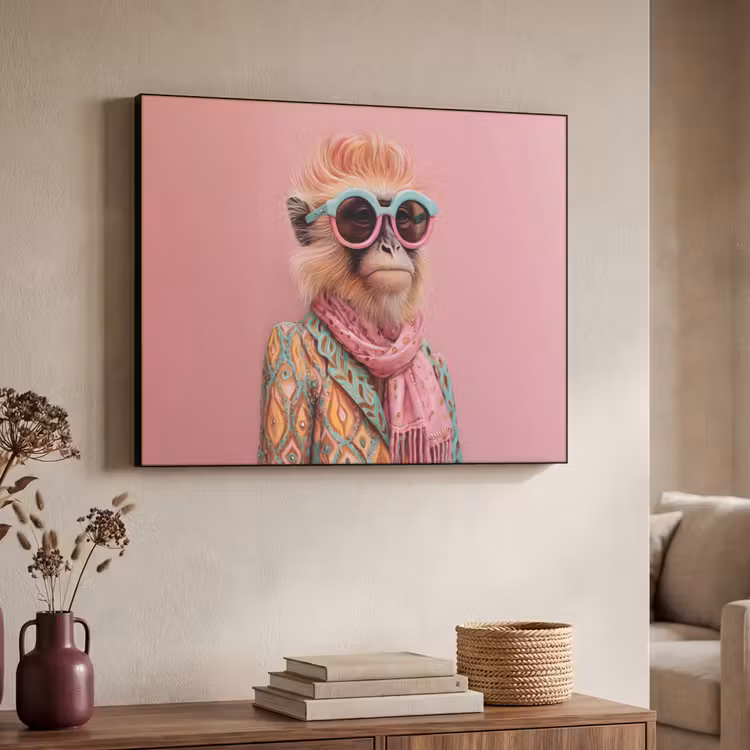 Sjaal - Aap - Zonnebril - Jasje Textielframe zwart klein -sfeer3