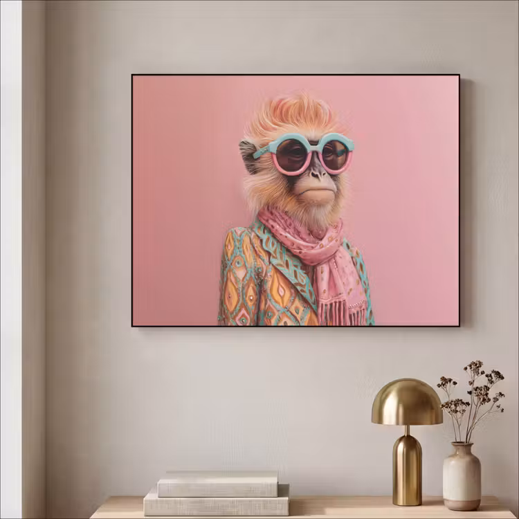 Sjaal - Aap - Zonnebril - Jasje Textielframe - compleet frame klein -sfeer2