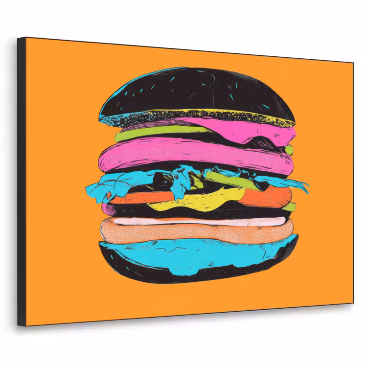 Hamburger - Kleurrijk - Speels Textielframe zwart klein -3d