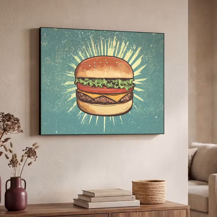 Hamburger - Illustratie - Sla - Kaas Textielframe - compleet frame klein -sfeer3
