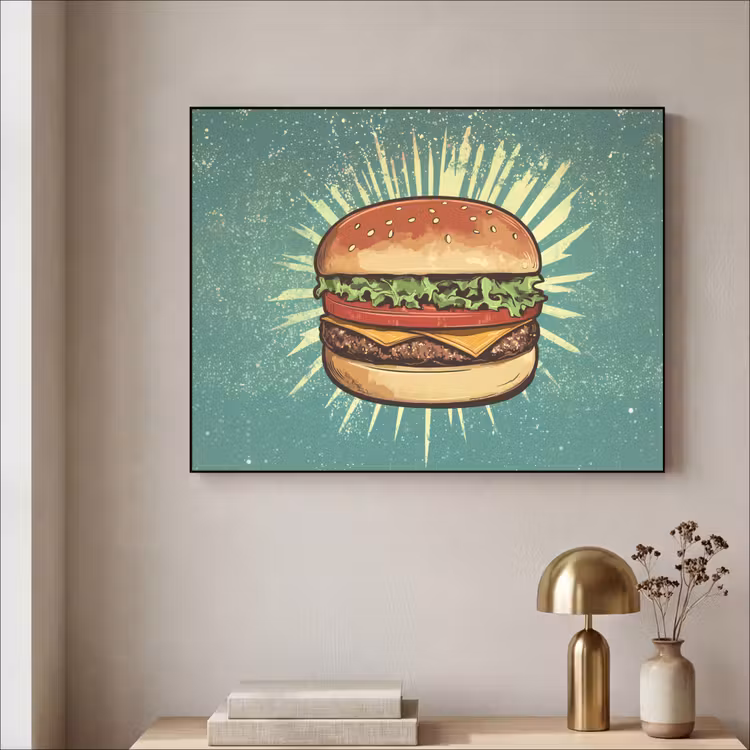 Hamburger - Illustratie - Sla - Kaas Textielframe - compleet frame klein -sfeer2